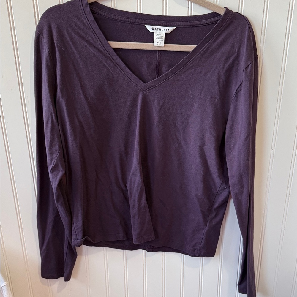 Athleta Women's Long Sleeve V-Neck Top - Deep Purple large tall